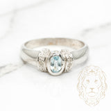 Bague - Or 14K blanc aigue-marine coupe ovale 0.25CT sertier clos & pavé de diamants naturels 0.08CT - RIGD124