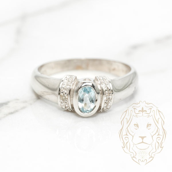 Bague De Fiançailles Aigue-marine 2,25 Ct Or Blanc 14k - Taille Ovale