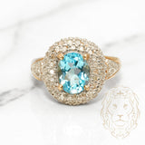 Bague cocktail - Or 10K deux tons jaune & blanc halo aigue-marine coupe ovale 2.00CT & pavé de diamants naturels 1.00CT - RIGD127