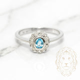 Bague de fiançailles - Or 10K blanc halo aigue-marine serti clos 0.25CT & pavé de diamants naturels 0.20CT - RIGD128