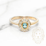 Bague de fiançailles - Or 10K deux tons jaune & blanc halo aigue-marine serti clos 0.25CT & pavé de diamants naturels 0.20CT - RIGD129