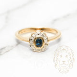 Bague - Or 10K deux tons jaune & blanc halo saphir coupe ovale 0.20CT serti clos & pavé de diamants naturels 0.08CT - RIGD134