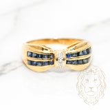 Bague - Or 18K deux tons jaune & blanc noeud saphirs 0.45CT sertis canal & diamants naturels 0.08CT - RIGD141