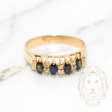 Bague - Or 10K jaune pyramide sertie de saphirs coupe marquise 0.40CT & diamants naturels 0.20CT - RIGD142