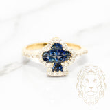 Bague - Or 14K jaune trèfle en saphirs 0.80CT & pavé de diamants naturels 0.60CT - RIGD143