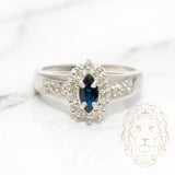 Bague de fiançailles - Or 14K blanc halo saphir coupe marquise 0.35CT & pavé de diamants naturels 0.20CT - RIGD144