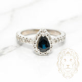 Bague de fiançailles - Or 14K blanc halo saphir coupe poire 0.90CT & pavé de diamants naturels 1.20CT - RIGD145