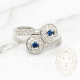 Bague - Or 14K blanc sertie de saphirs 0.10CT & pavé de diamants naturels 0.30CT - RIGD146