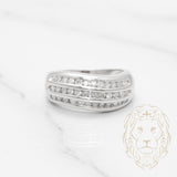 Bague - Or 10K blanc trois rangées ondulées diamants naturels 0.40CT sertis en canal - RIGD159