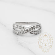 Bague - Or 10K blanc bandes croisées infini pavé de diamants naturels 0.25CT - RIGD166