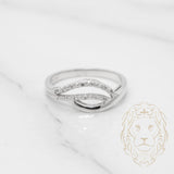 Bague - Or 10K blanc vague pavé de diamants naturels 0.12CT - RIGD171