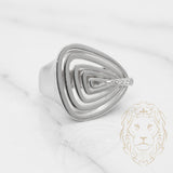Bague cocktail - Or 18K blanc triangle de Reuleaux pavé de diamants naturels 0.07CT - RIGD190