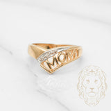 Bague - Or 14K deux tons jaune & blanc "MOM" pavé de diamants naturels 0.03CT - RIGD194