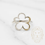 Bague - Or 10K deux tons jaune & blanc contour d'une fleur pavé de diamants naturels 0.10CT - RIGD197