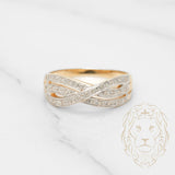 Bague - Or 10K deux tons jaune & blanc bandes croisées pavé de diamants naturels 0.15CT - RIGD204