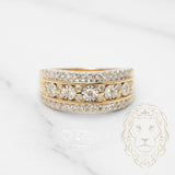 Bague - Or 10K deux tons jaune & blanc diamants naturels 0.50CT sertis illusion & bordure pavé - RIGD206