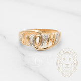 Bague - Or 14K deux tons jaune & blanc "MOM" & coeurs pavé de diamants naturels 0.15CT - RIGD208