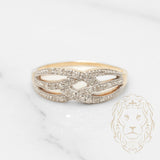Bague - Or 10K deux tons jaune & blanc bandes entrelacées pavé de diamants naturels 0.15CT - RIGD211