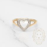 Bague - Or 10K deux tons jaune & blanc coeur pavé de diamants naturels 0.08CT - RIGD214