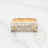 Bague - Or 14K deux tons jaune & blanc barre pavé de diamants naturels 0.12CT - RIGD221