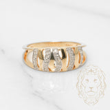 Bague - Or 10K deux tons jaune & blanc rayures ondulées pavé de diamants naturels 0.12CT - RIGD222