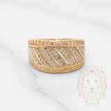 Bague - Or 14K deux tons jaune & blanc rayures diagonales pavé de diamants naturels 1.00CT - RIGD223