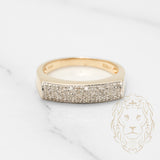 Bague - Or 10K deux tons jaune & blanc barre pavé de diamants naturels 0.12CT - RIGD228