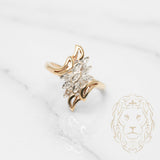 Bague - Or 10K deux tons jaune & blanc bouquet de feuilles serties de diamants naturels 0.10CT - RIGD230