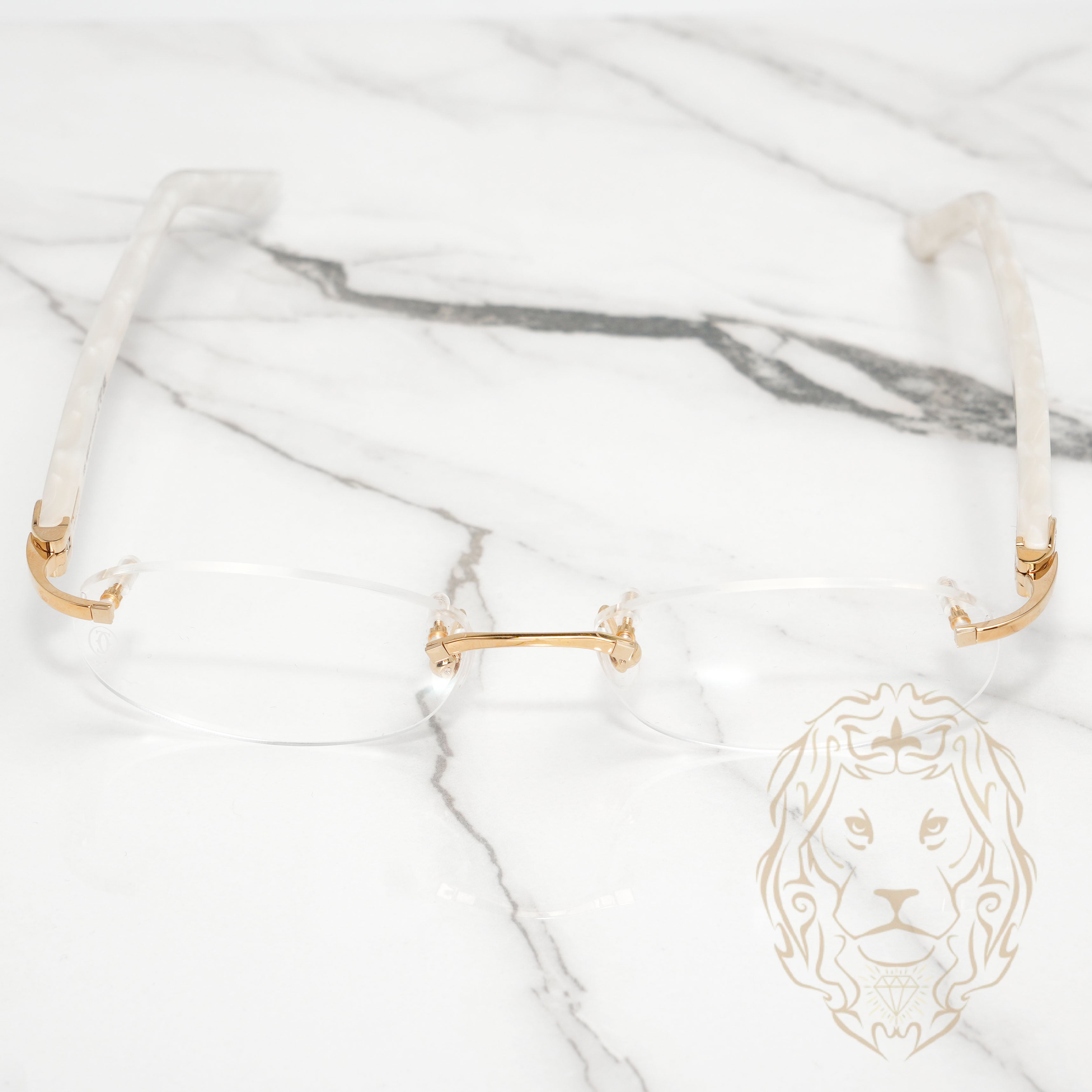 Lunettes Cartier - C Décor or et blanc nacré avec des verres transparents - CT0056O-002
