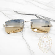 Lunettes Cartier –  Cartier Panthère argent avec verres coupe diamant or bleu dégradé - CT0058O-003