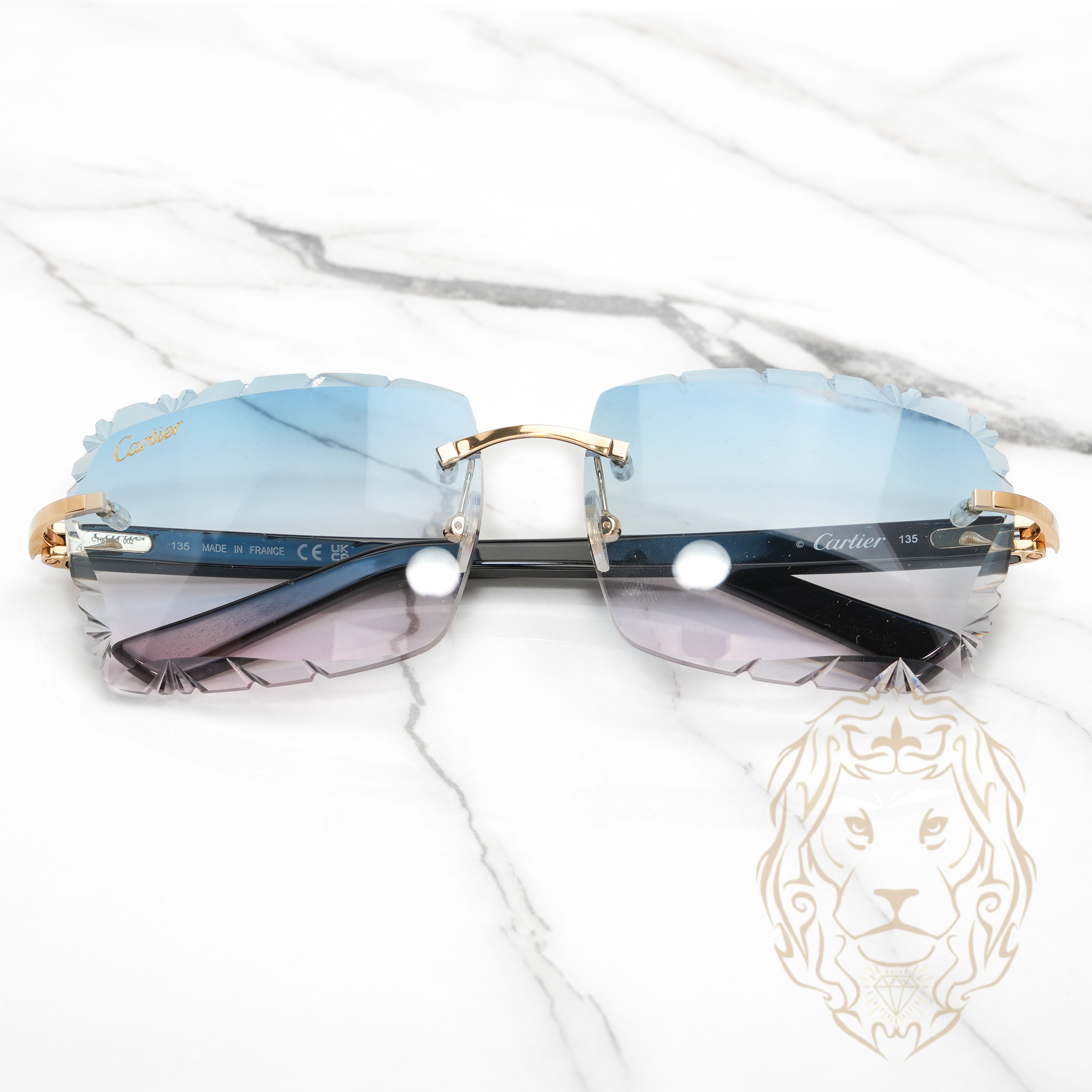 Lunettes Cartier - C de Cartier noir & or avec verres "Bubblegum" bleu & rose ombrés à coupe diamant CT0048O-002