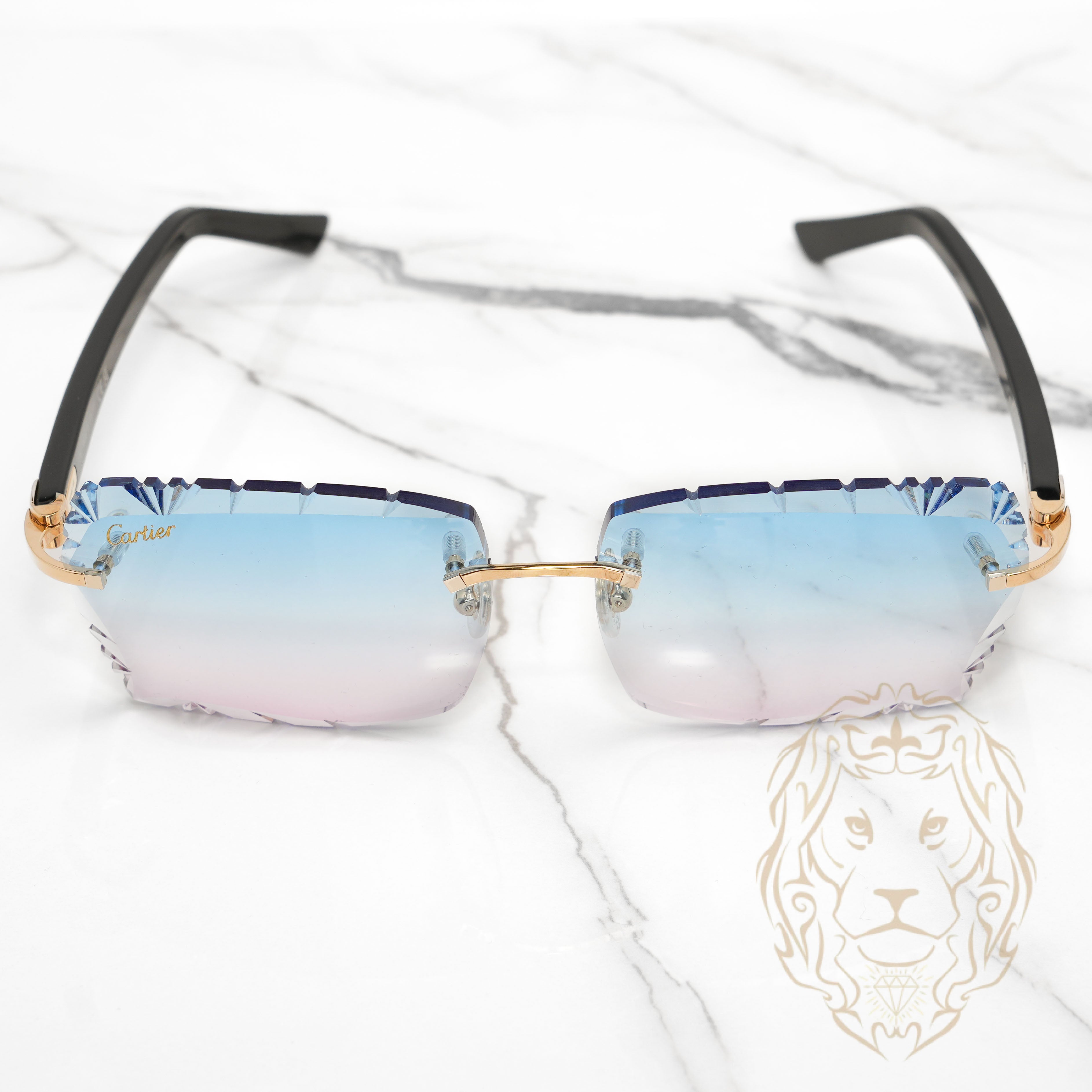 Lunettes Cartier - C de Cartier noir & or avec verres "Bubblegum" bleu & rose ombrés à coupe diamant CT0048O-002