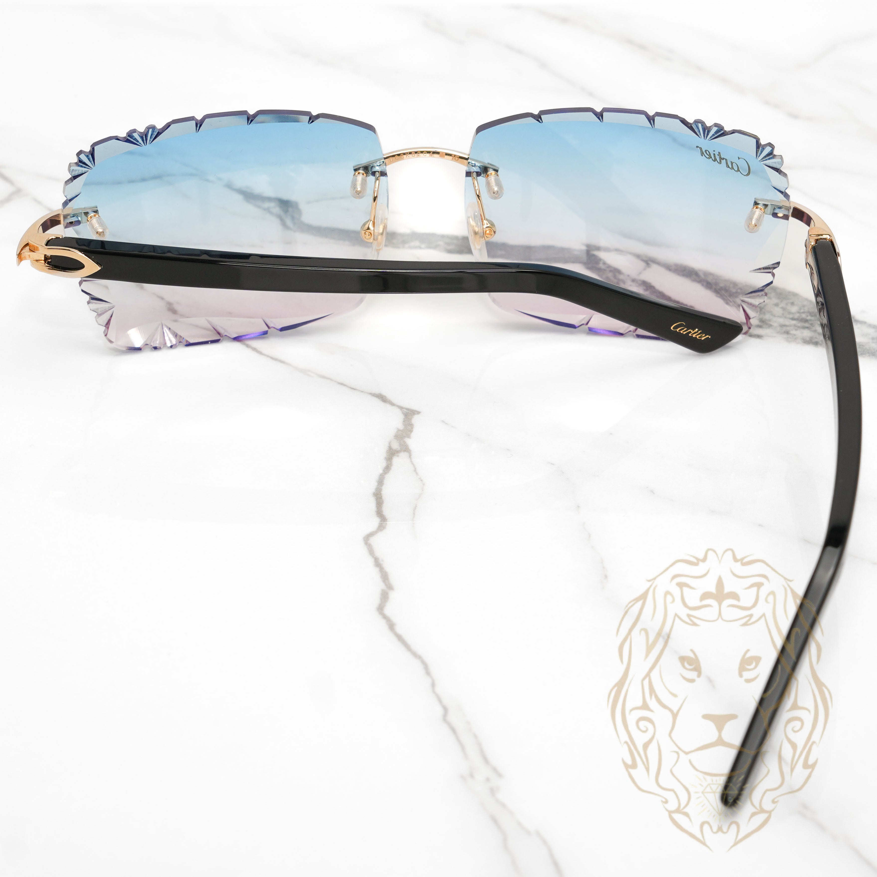 Lunettes Cartier - C de Cartier noir & or avec verres "Bubblegum" bleu & rose ombrés à coupe diamant CT0048O-002