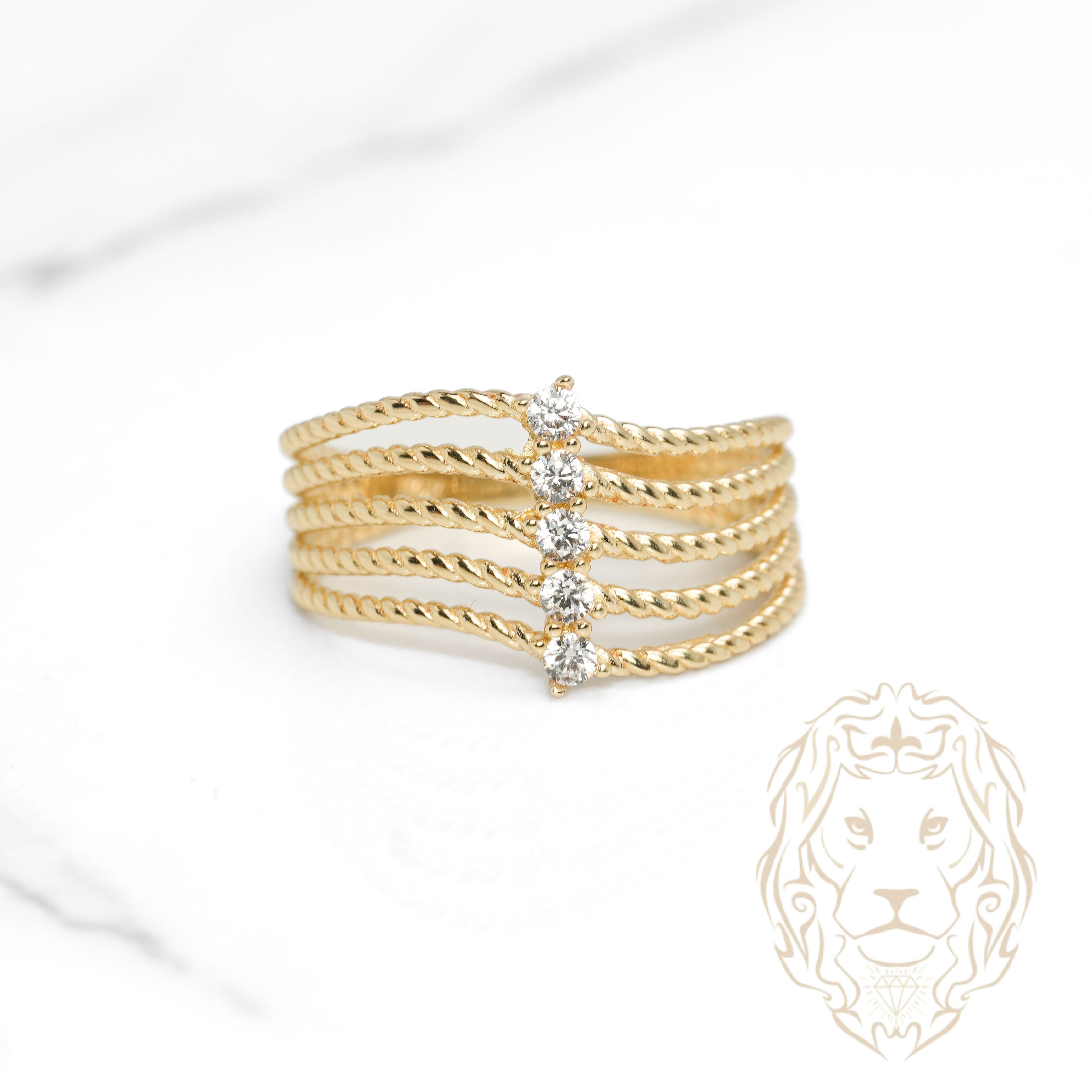 Bague - Or 10K jaune faux-stack twist & pierres cz - RIG1093