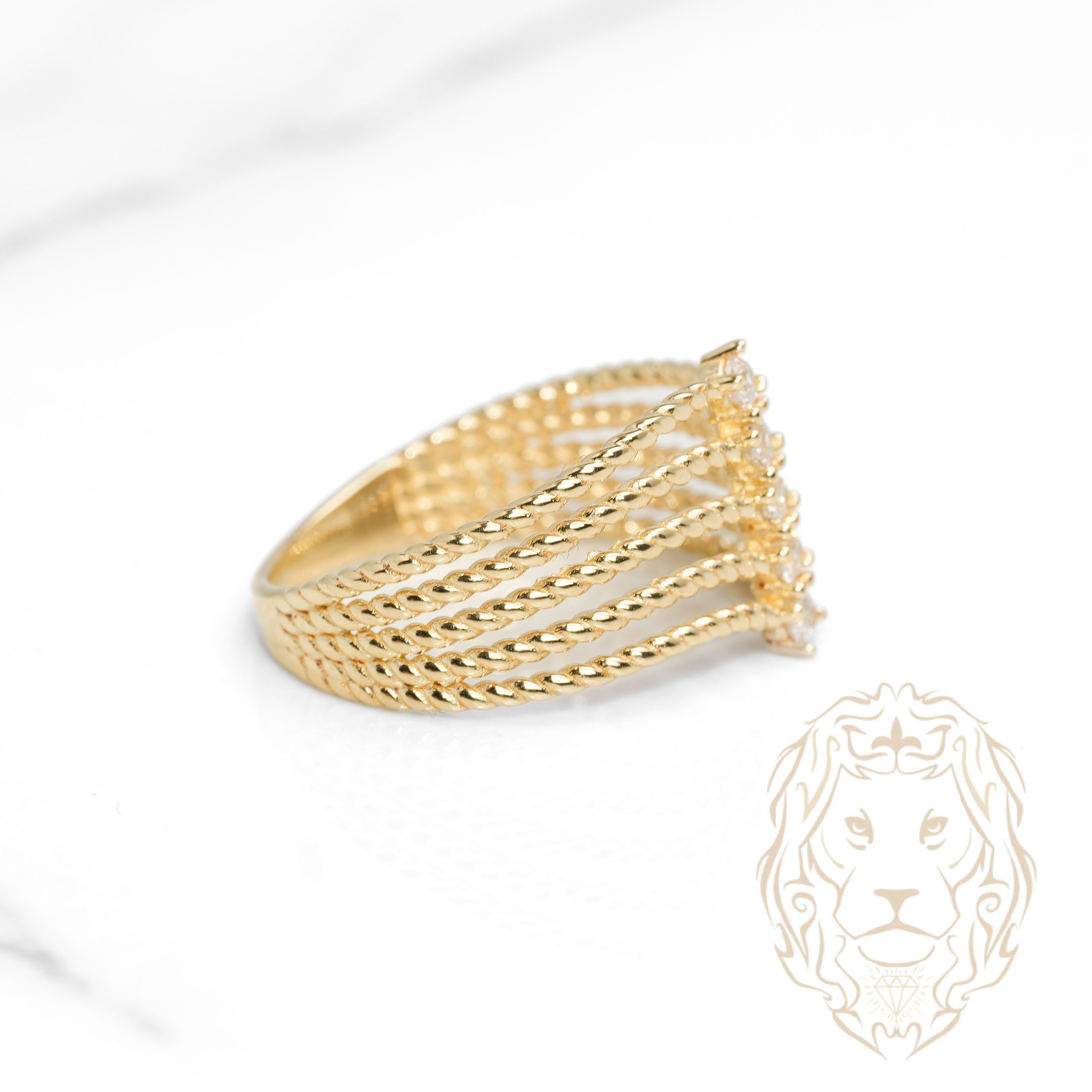 Bague - Or 10K jaune faux-stack twist & pierres cz - RIG1093