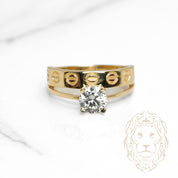 Bague - Or 10K jaune solitaire pierre cz coupe rond & alliance amour - RIG1096