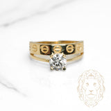 Bague - Or 10K jaune solitaire pierre cz coupe rond & alliance amour - RIG1096