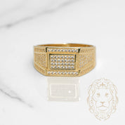 Bague - Or 10K jaune chevalière rectangulaire pavé de cz - RIG1103