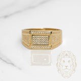 Bague - Or 10K jaune chevalière rectangulaire pavé de cz - RIG1103