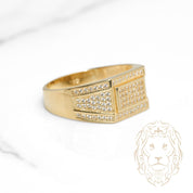 Bague - Or 10K jaune chevalière rectangulaire pavé de cz - RIG1103