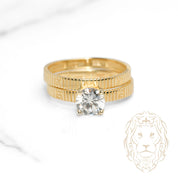 Bague - Or 10K jaune ensemble (2) amour illimité solitaire pierre cz coupe rond & alliance - RIG1106