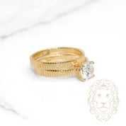 Bague - Or 10K jaune ensemble (2) amour illimité solitaire pierre cz coupe rond & alliance - RIG1106