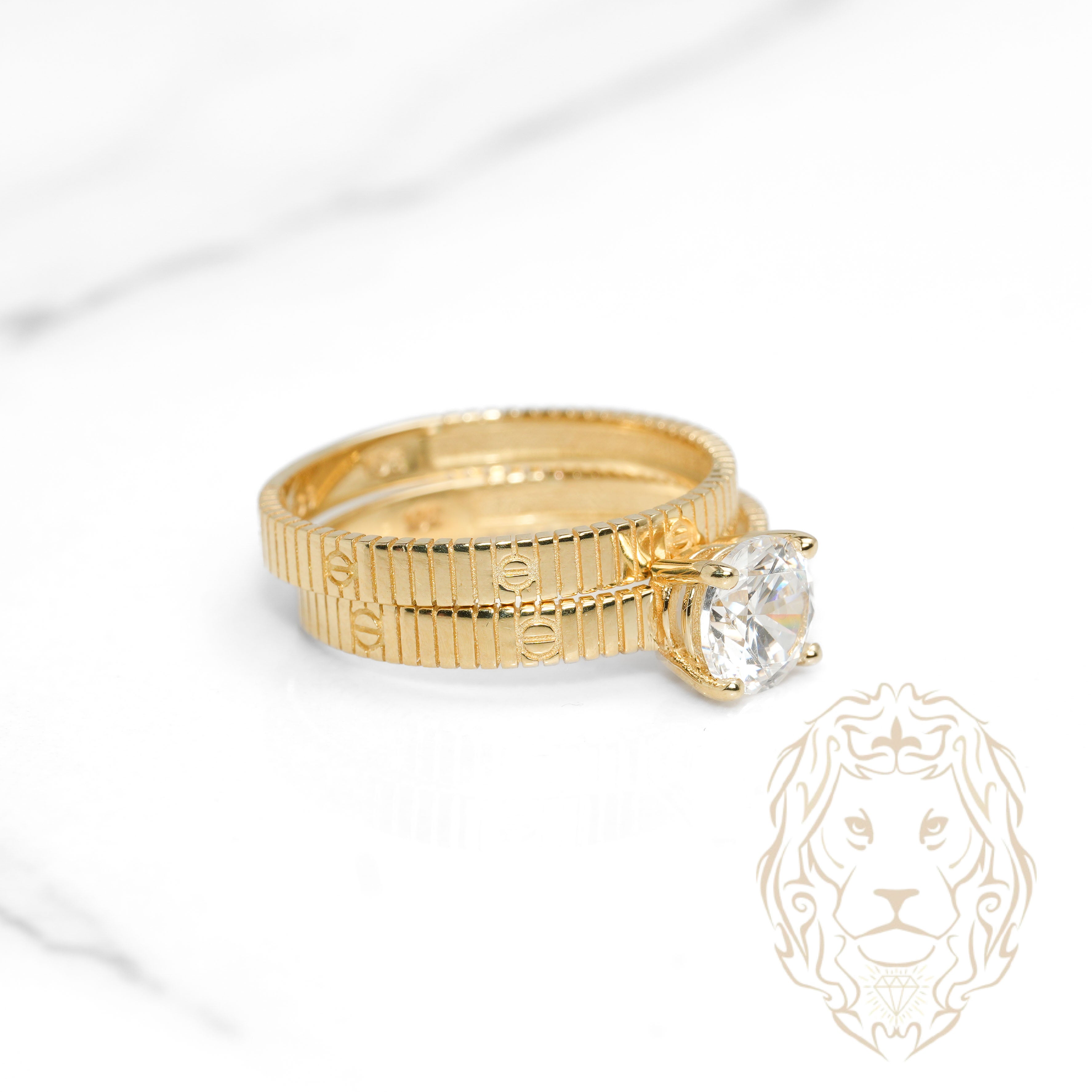 Bague - Or 10K jaune ensemble (2) amour illimité solitaire pierre cz coupe rond & alliance - RIG1106
