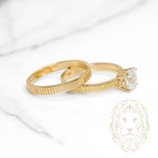 Bague - Or 10K jaune ensemble (2) amour illimité solitaire pierre cz coupe rond & alliance - RIG1106