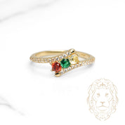 Bague - Or 10K jaune trois pierres tige fendue pavé de cz - RIG1108