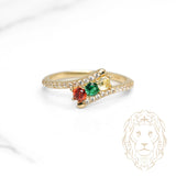 Bague - Or 10K jaune trois pierres tige fendue pavé de cz - RIG1108