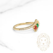 Bague - Or 10K jaune trois pierres tige fendue pavé de cz - RIG1108