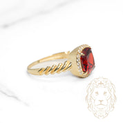 Bague - Or 10K jaune halo pierre cz rouge coupe cousin & monture twist - RIG1110