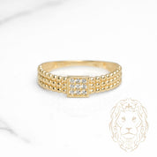 Bague - Or 10K jaune carré pavé de cz & mini-perles - RIG1111
