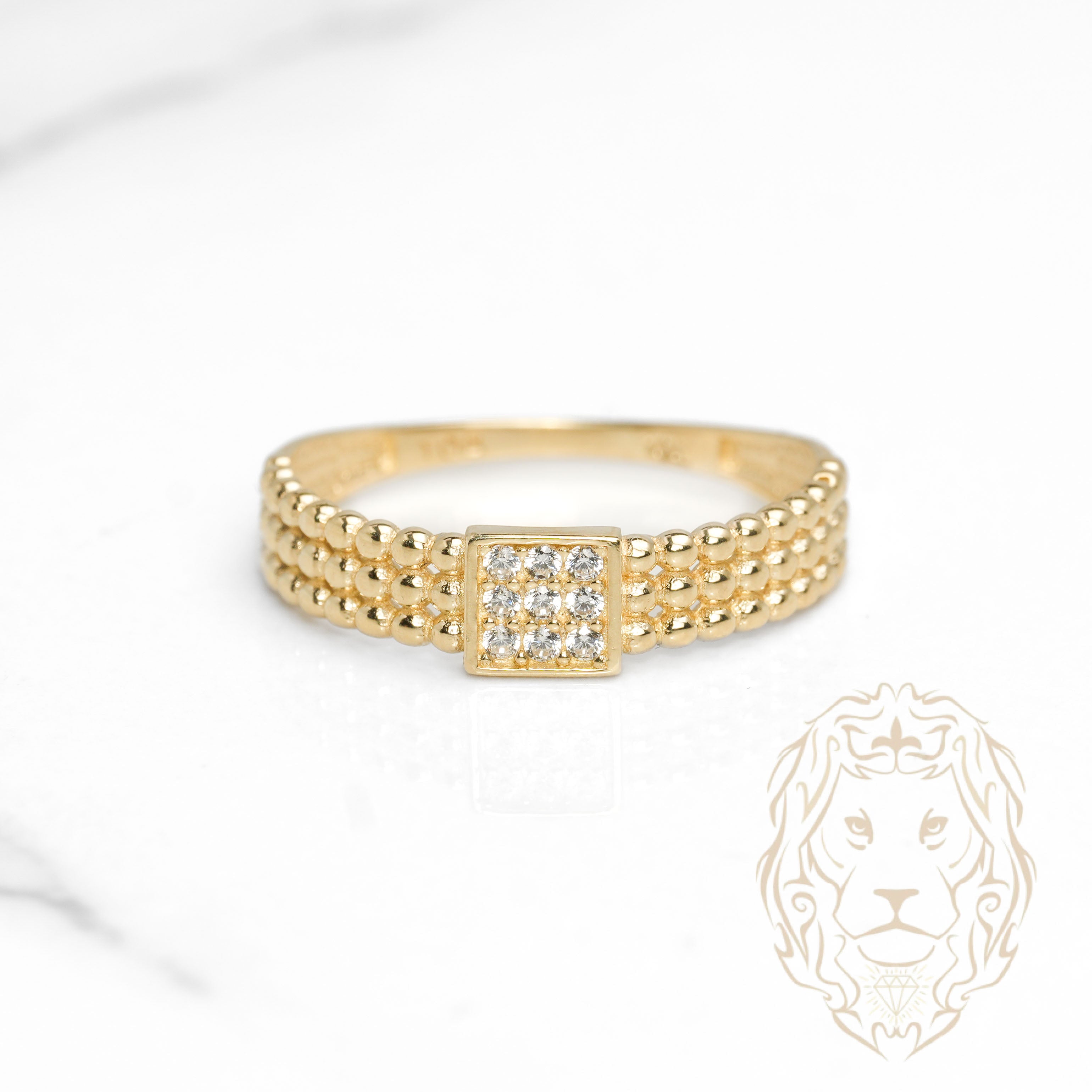 Bague - Or 10K jaune carré pavé de cz & mini-perles - RIG1111